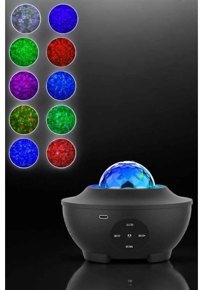 Ers- Projektör Yıldız Gece Lambası Disko Topu Bluetooth Bağlantılı Taşınabilir Şarjlı