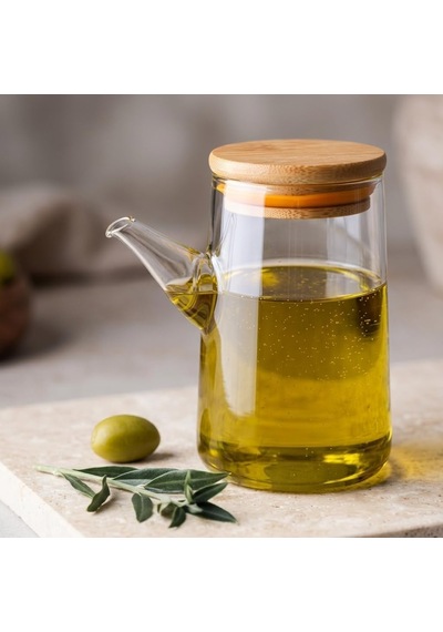 Lexroo 330 Ml Bambu Kapaklı Borosilikat Cam Yağlık Ve Sirkelik Çok Renkli
