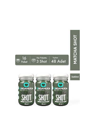 Avantajlı 16 Paket 3'lü Matchalı Meyveli İçecek Matcha Shot 60 Ml 48 Adet