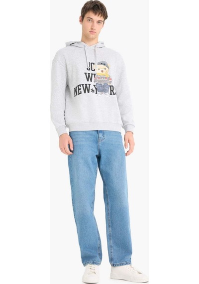 Defacto Boxy Fit Kapüşonlu Baskılı Sweatshirt F2248ax25wngr389 Gri