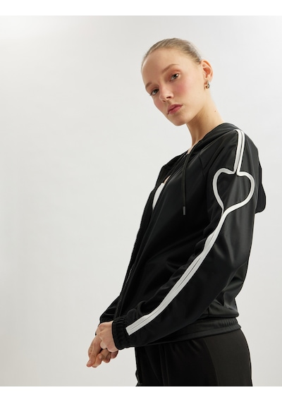 Koton Kapüşonlu Şerit Detaylı Fermuarlı Spor Sweatshirt Siyah 5wak10323nk Siyah