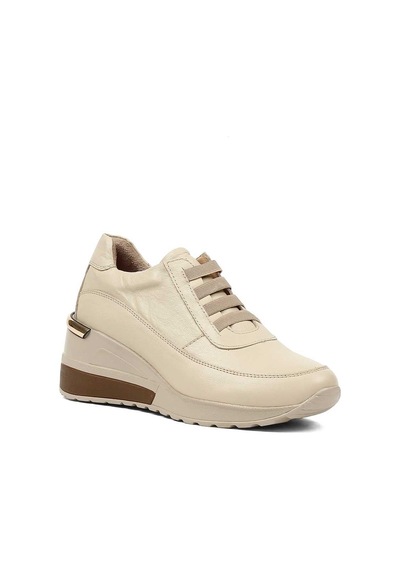 Kadın Bej Dolgu Topuklu Deri Sneaker