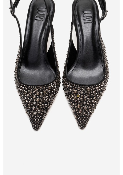 Luvishoes Thea Siyah Platin Taşlı Kadın Topuklu Ayakkabı Siyah