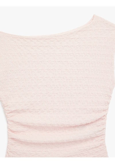 Koton Asimetrik Yaka Kolsuz Slim Fit Drapeli Bluz Pembe 6sal30003ık Gül