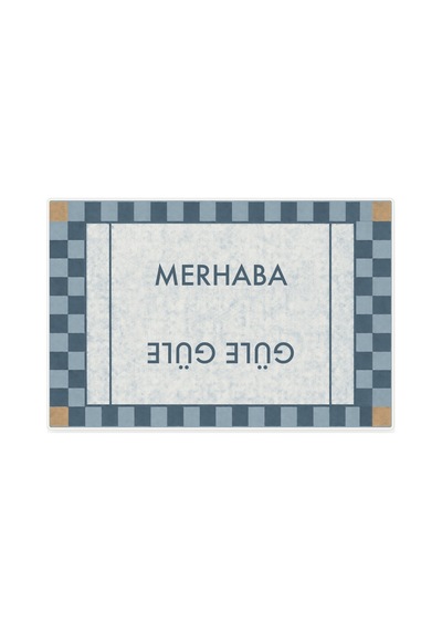 Kartela Halı Merhaba Güle Güle Damalı Kapı Paspası Mavi Kaymaz Kauçuk Taban Yıkanabilir 60x90 Cm