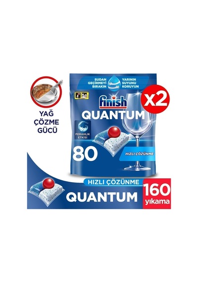 Quantum Hepsi Bir Arada Bulaşık Makinesi Deterjanı Kapsül Tablet 160 Adet 80 X 2'li