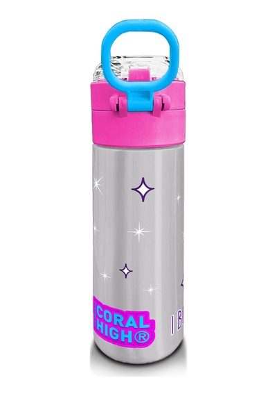 Coral High Kids Pembe Gümüş Unicorn Desenli Pipetli Ve Direkt İçim Çelik Termos 500 Ml 31821 Gümüş