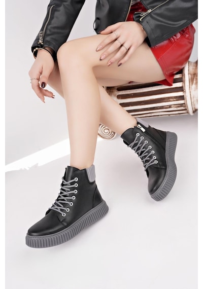 Nesilshoes Nesil Shoes Ermod 401 Siyah Gri Kadın Postal Bot