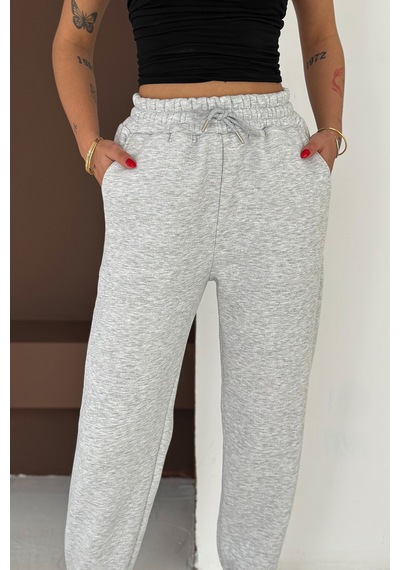 Kadın Yüksek Bel Jogger Eşofman Altı Soft Motion Gri