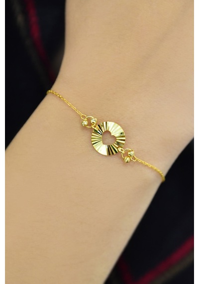 925 Ayar Gümüş Gold Kaplama Çember Kalp Kristal Kesim Bileklik