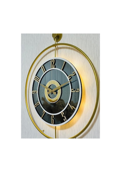 Pey Aksesuar Metal Camlı Duvar Saati 50 X 70 Cm Orta Boy Işıklı Gerçek Cam M51-gold-füme-beyaz-gold M51-gold-füme-beyaz-gold