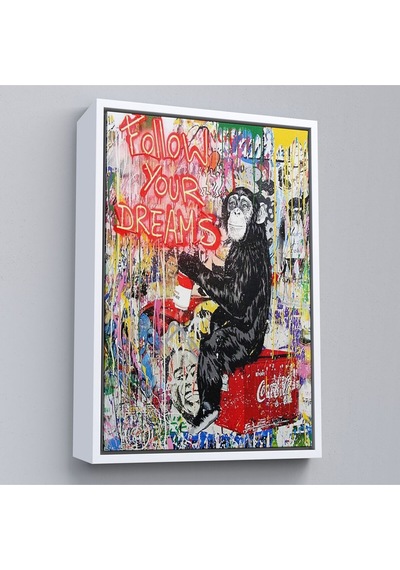 Çerçeveli Hayallerinin Peşinden Git,maymun Graffiti Posteri, Banksy Graffiti Kanvas Tablo-5304