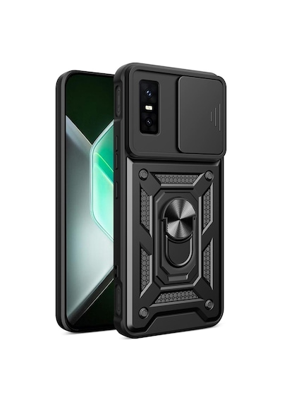 Caseonn Infinix Gt 30 Pro Kılıf Sürgülü Kamera Korumalı Yüzüklü Mıknatıslı Tank Kapak Siyah