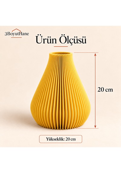 Dekoratif Vazo, Çizgili Modern Tasarım - Kuru Çiçek Ve Pampas Vazosu Altın