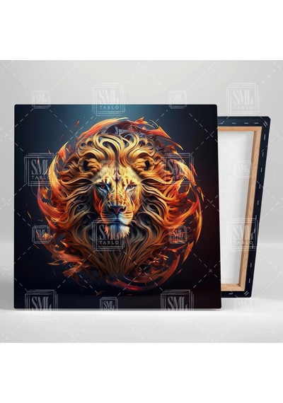 Ormanlar Kralı Ateş Yeleli Aslan Kanvas Tablo 60 X 60 Cm