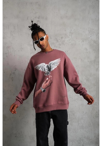 Ertaştrendstore Erkek Güvercin Baskılı Bisiklet Yaka Sweatshirt 3 İplik Pamuklu - Gül Kurusu Çok Renk Ertaştrendstore Erkek Güvercin Baskılı Bisiklet Yaka Sweatshirt 3 İplik Pamuklu - Gül Kurusu Çok Renk