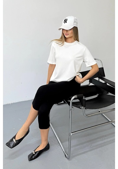 Giysa Kadın Bisiklet Yaka Regular Fit Basic T-shirt Beyaz - Ms0001353 Beyaz