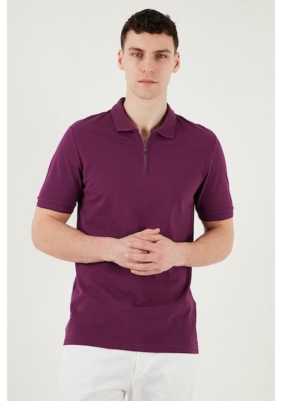 Buratti Pamuklu Regular Fit Yarım Fermuarlı Erkek Polo Yaka T Shirt 5903008 Mürdüm