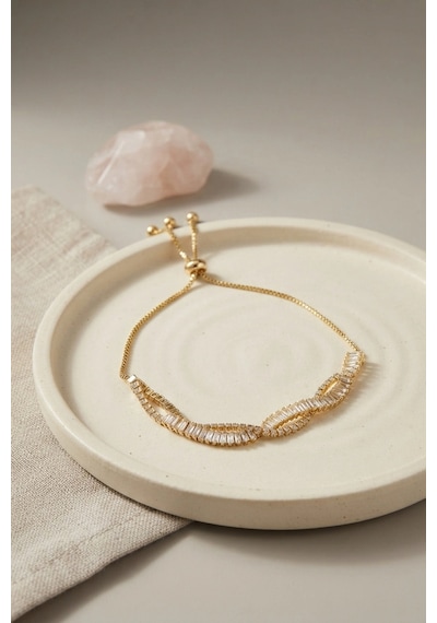 Mey İthalat Gold Renk Baget Zirkon Taşlı Sarmal Model Pirinç Asansör Bileklik Diğer