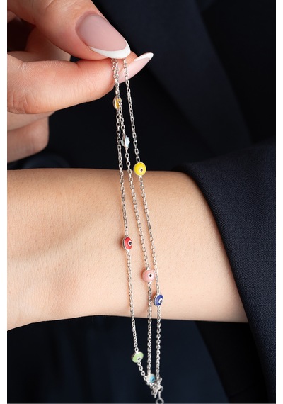 Çekirdekjewelry 925 Ayar Gümüş Renkli Boncuklu Bileklik Gri