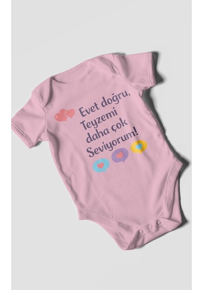 Morivokids Evet Doğru, Teyzemi Daha Çok Seviyorum Kısa Kollu Bebek Body %100 Pamuk Koyu Pembe