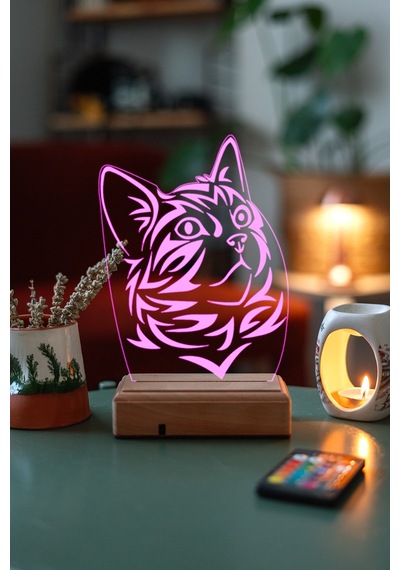 Özel Tasarım Sevimli Kedi 3D Led Lamba