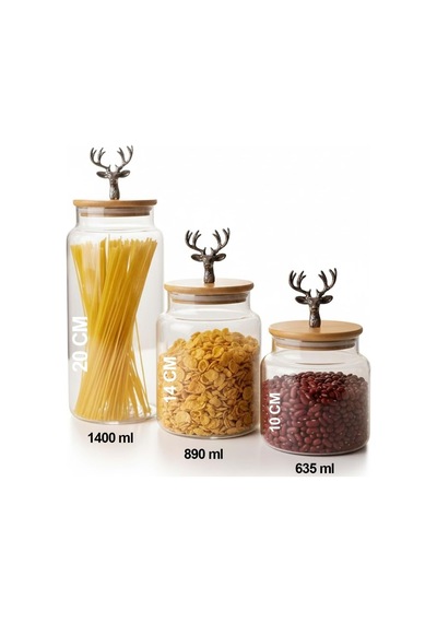 3'lü Bambu Kapaklı Metal Geyik Figürlü Şeffaf Cam Kavanoz Şeffaf Cam Saklama Kabı 635/890/1400ml, Siyah Geyik Çok Renkli 3'lü Bambu Kapaklı Metal Geyik Figürlü Şeffaf Cam Kavanoz Şeffaf Cam Saklama Kabı 635/890/1400ml, Siyah Geyik Çok Renkli