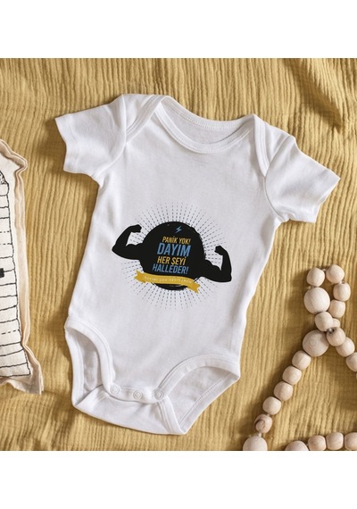 Bk Kids Dayım Her Şeyi Halleder Tasarımlı Bebek Body Zıbın - Model 1 9-12 Ay sarı