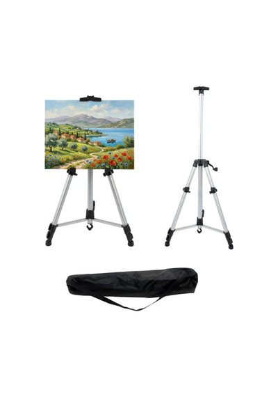 Katlanabilir Alüminyum Tripod Şövale - Kollu Yükseklik Ayarlı, Su Terazili, Gümüş