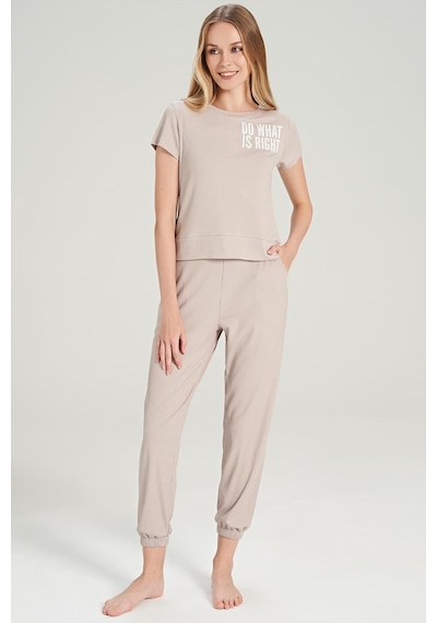 Feyza Kadın Kısa Kol Fitilli Bej Pijama Takım C1t7n0o5 001