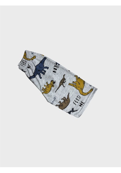 Aliş Kids Erkek Çocuk Pamuklu Gri Dinozor Desenli Kısa Kollu Şortlu Yazlık Pijama Takımı