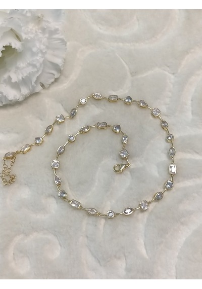 Canka Altın Kaplama Taşlı İthal Choker Tasma Gümüş Kolye