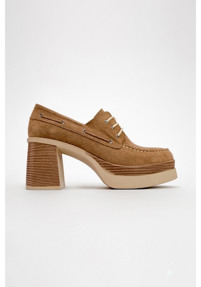 Luvishoes Luvi Shoes Dudley Koyu Bej Süet Bağcıklı Kadın Platform Topuklu Ayakkabı Koyu Bej