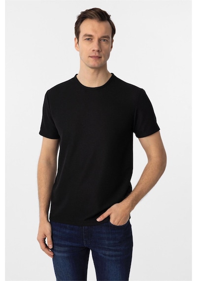 Süvari Siyah Slim Fit Armürlü Bisiklet Yaka Tişört-37339 Siyah Süvari Siyah Slim Fit Armürlü Bisiklet Yaka Tişört-37339 Siyah
