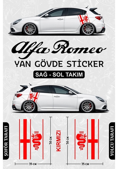 Alfa Romeo Yan Gövde Sticker Seti Kırmızı - 854101982