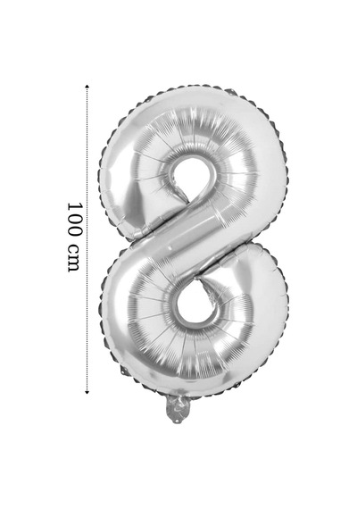 Folyo Balon 8 Rakamı Helyum Balon 100 Cm Gümüş Renk
