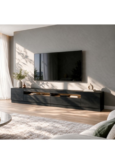 T008 Arya Işıklı Tv Sehpası Set Ahşap Siyah - Siyah Siyah