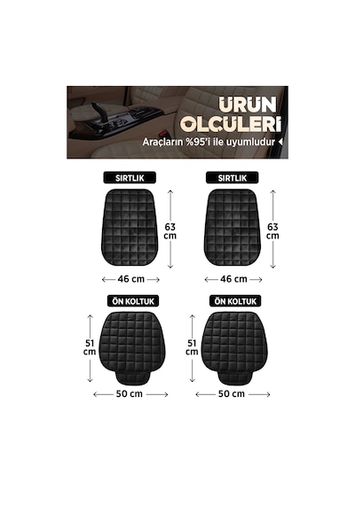 Premium Cepli Ortopedik Oto Koltuk Minder Seti - Oto Koltuk Kılıfı - Ön 2 Koltuk Set - Antrasit