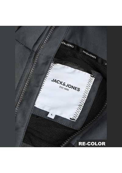 Jack & Jones Erkek Fermuarli Kapüsonlu Softshell Mont - Lupo - 12298689 Asphalt