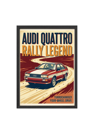 Audi Quattro Siyah Ahşap Çerçeveli Poster, Dekoratif Araba Duvar Tablosu