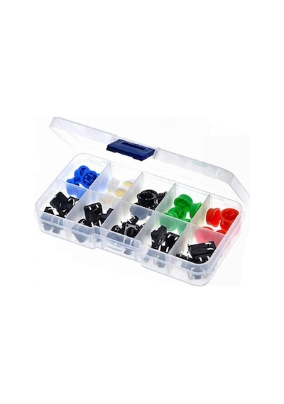 Kutulu 12x12mm 25 Adet Başlıklı Tact Buton Set 4 Pin 5 Renk Dokunmatik Anlık Basmalı Düğme Dvm.101.061