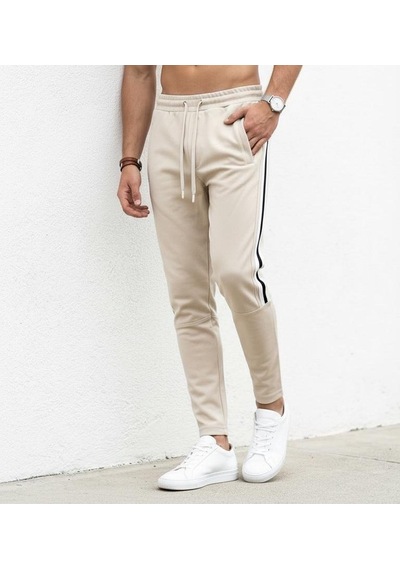 Plus Scorpion Erkek Slim Fit Pamuklu Eşofman Altı Yan Şerit Detaylı Günlük Bej