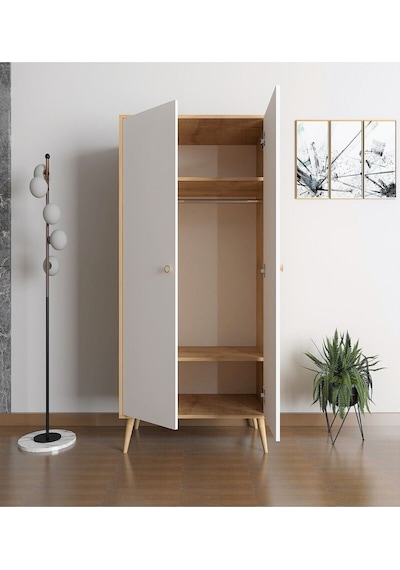 Floradesign Milano Gardırop /elbise Dolabı Iki Kapaklı Dolap Beyaz/meşe