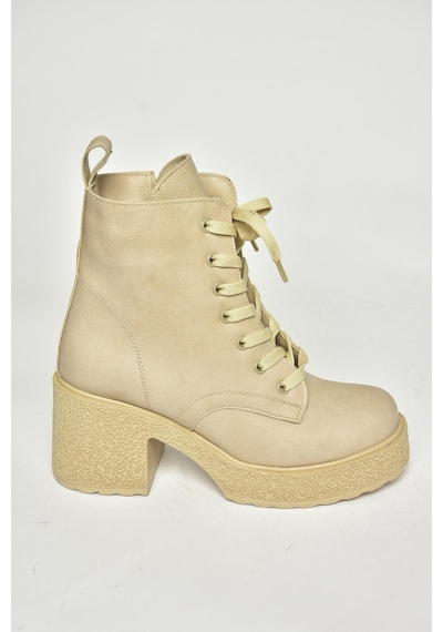 Fox Shoes T996533009 Bej Kalın Topuklu Kadın Bot Bej-suni Deri Bej