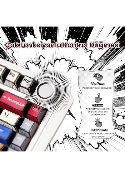 Aula F75 Mekanik Rgb Tkl Reaper Switch Kablosuz Makrolu Hot Swap Klavye Comic