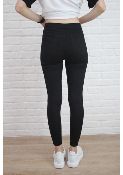 Kadın Siyah Yüksel Bel Likralı Dar Kesim Toparlayıcı Skinny Jean Kot Pantalon