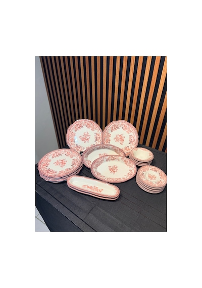 Porser Velour Maroon 20 Parça Kahvaltı Takımı , Porselen Kahvaltı Takımı Pembe