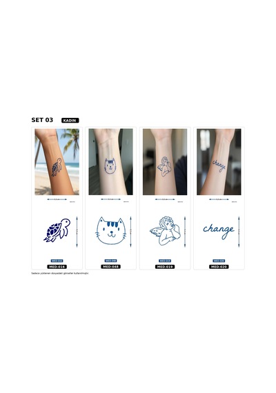 Minimal 5 Cm Yarı Kalıcı Geçici Dövme 4 Adet Birden Aylık Mini Set 4