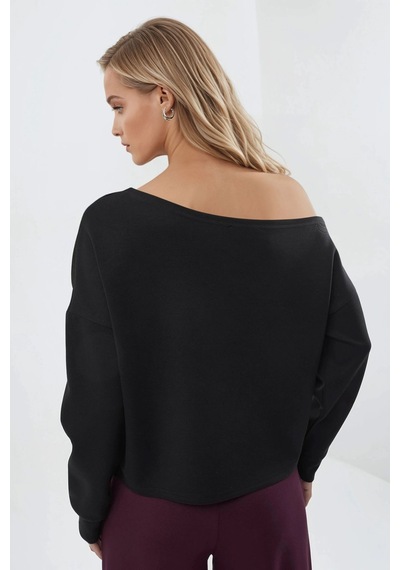 Hiccup Busem Asimetrik Yakalı Rahat Kesim Sweatshirt Siyah