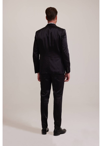 Ysf Erkek Siyah Slim Fit Şal Yaka Damatlık
